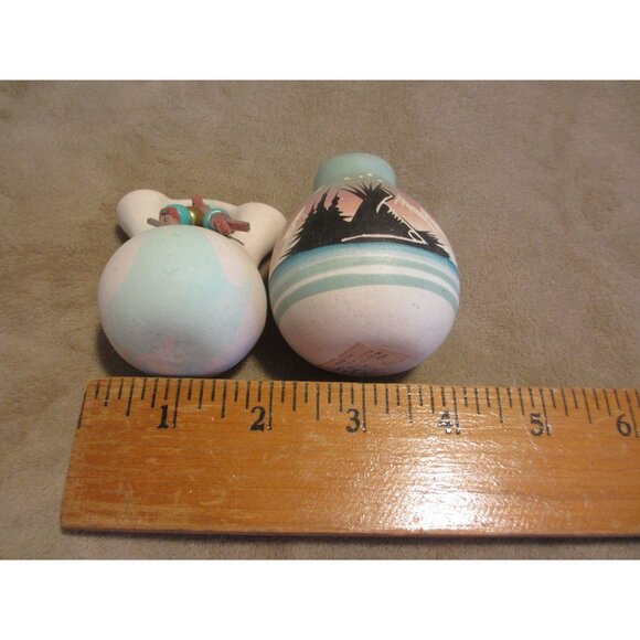 Miniature Native American Style Pottery Set With Scenic Design & Beaded Accent - Picture 2 of 2